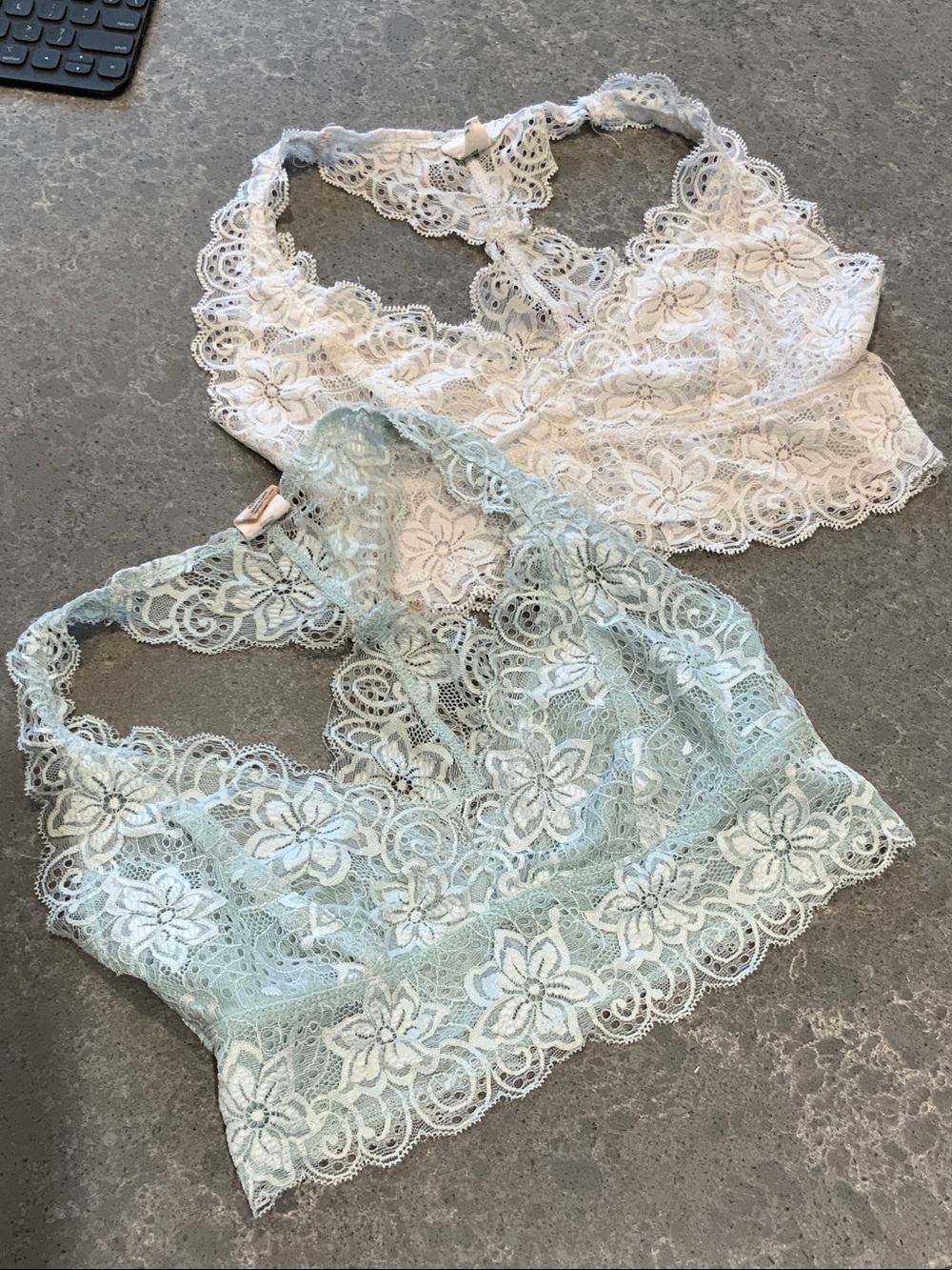 Lace Racerback Bralette - White & Pale Teal